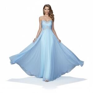 La Femme 21173 Strapless Baby Blue Chiffon Gown SZ 14 NEW ($438)